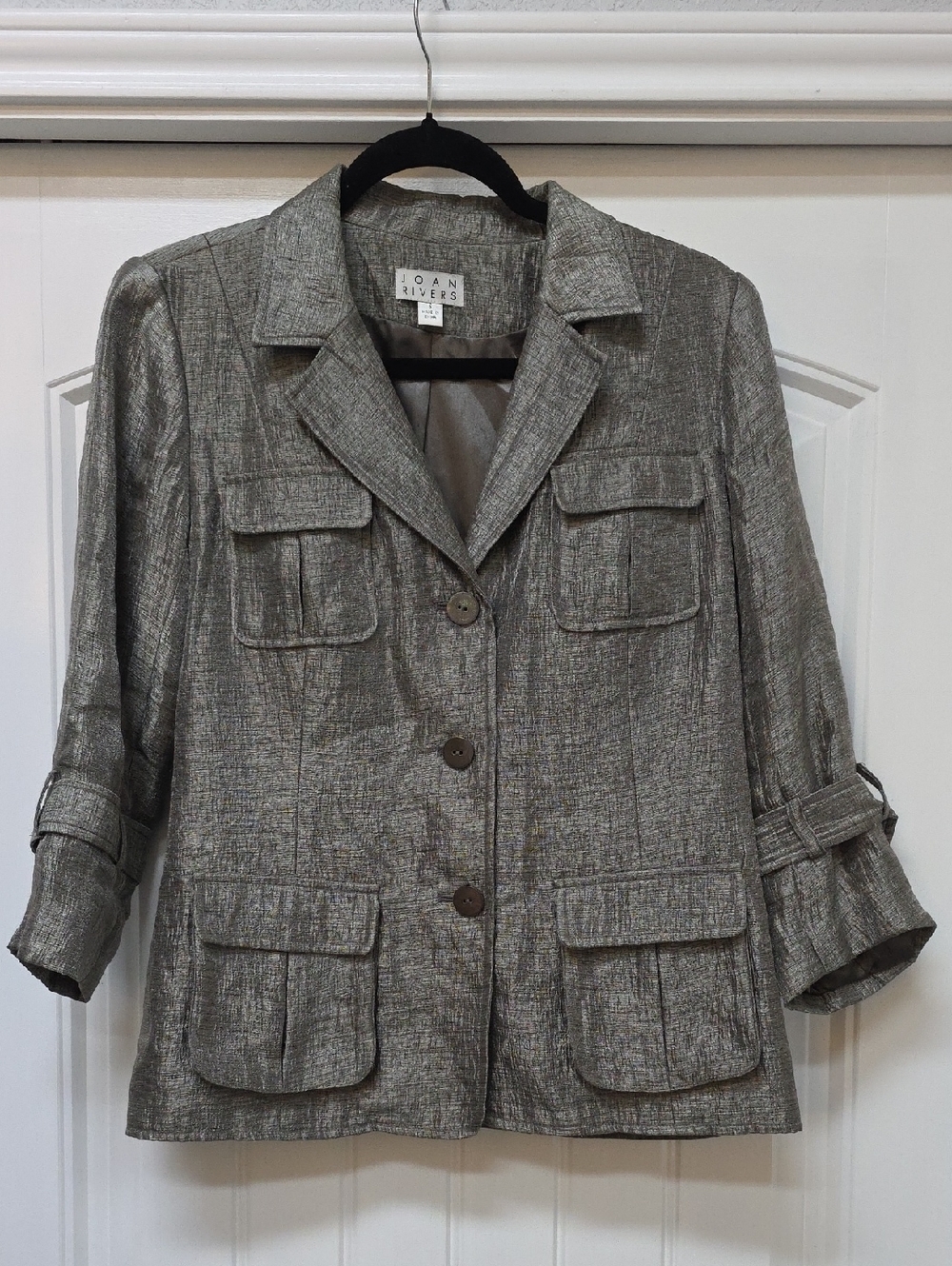 Joan Rivers Pewter Textured Blazer with Utility Pockets - Sz S